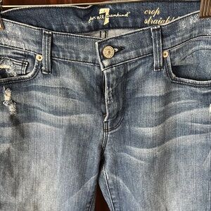 7 For All Mankind Women's Blue Crop Straight Jeans